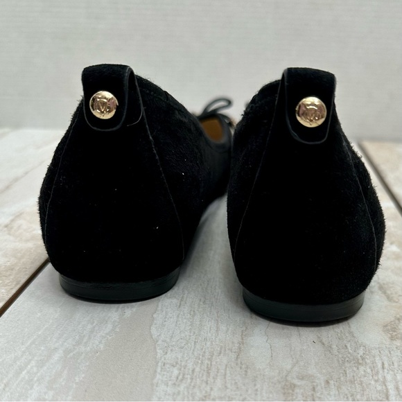 Vero Cuoio Women’s Sz 9 1/2 Black Suede Ballet Flats With Gold Leather Toe Tips - Picture 9 of 9